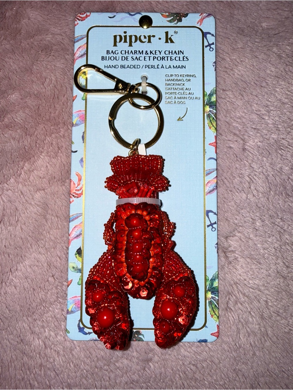 🦞 Piper K Red Hand-Beaded Lobster Bag Charm & Key Chain